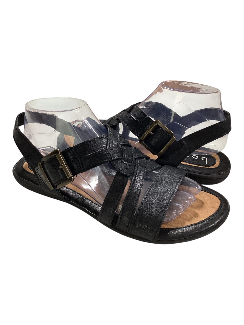 B.O.C. Women's CHA18 Strappy Sandals Flats Shoes Comfort Buckle Black Sz 9M EUC